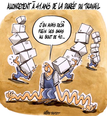 dessin : Allongement à 41 ans de la durée du travail