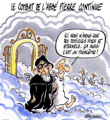 dessin : Le combat de l'abbé Pierre continue