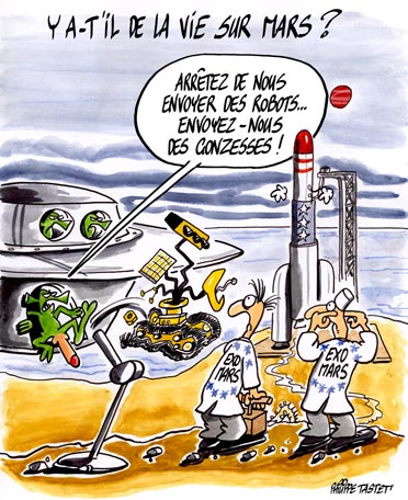 dessin : Y-a-t-il de la vie sur Mars, les martiens et les robots