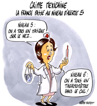 dessin : Grippe mexicaine, la France passe au niveau d'alerte 5