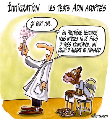 dessin : IMMIGRATION - le recours aux tests ADN