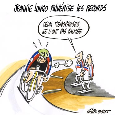 dessin humoristique vélo : Jeannie Longo pulvérise les records