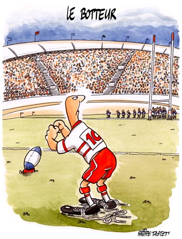 dessin humoristique rugby : le botteur numéro 10