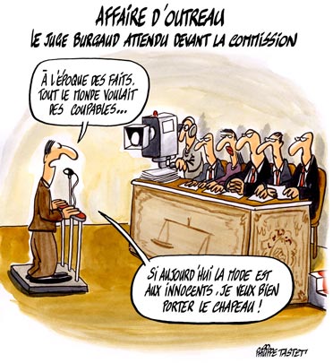 dessin : Affaire d'Outreau, le juge burgaud attendu devant la commission