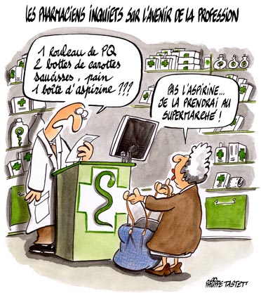 dessin : Les pharmaciens inquiets sur l'avenire de leur profession