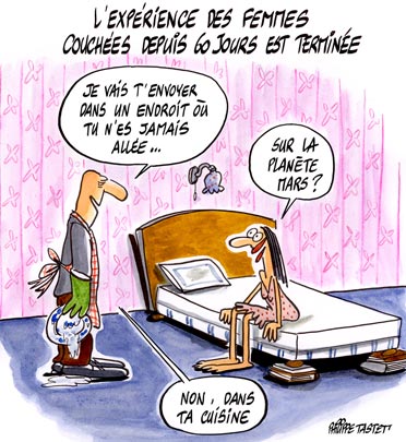 dessin : Expérience des femmes couchées depuis 60 jours...terminée !