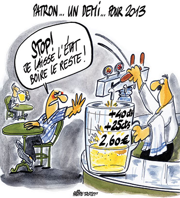 Dessin de presse : crise, la taxe sur la bière