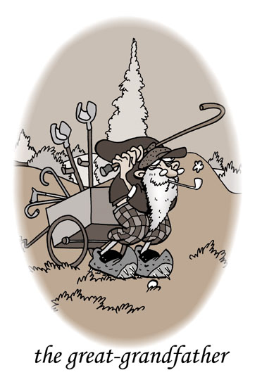 dessin humoristique de golf, la passion du golf : L'arrière grand-père