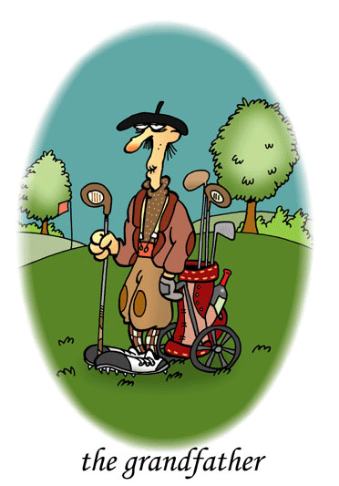 dessin humoristique de golf, la passion du golf : Le grand père
