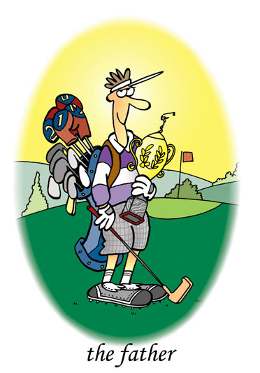 dessin humoristique de golf, la passion du golf :  Le père