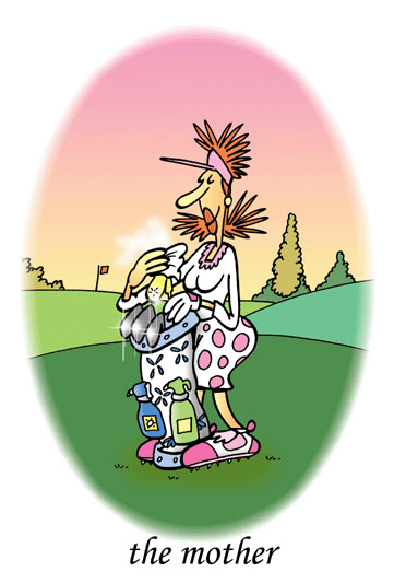 dessin humoristique de golf, la passion du golf : La mère
